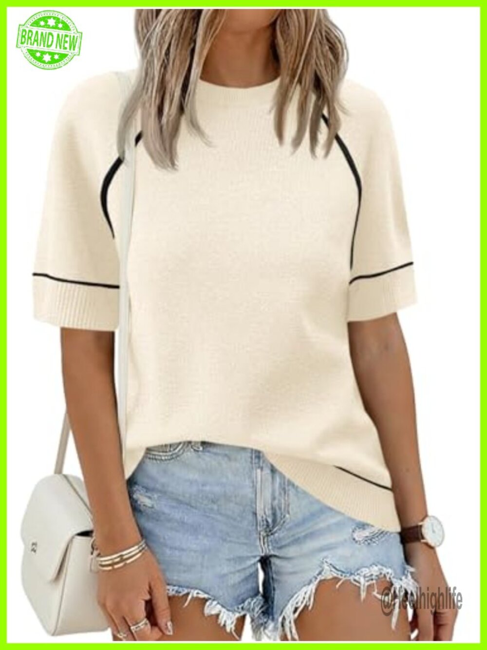 Saodimallsu Womens Short Sleeve Crew Neck Lightweight Knit Sweater Top